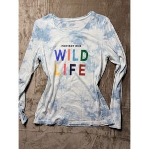 Ivory Ella Protect Our Wildlife Long Sleeve Tie Dye Organic Cotton Tee Blue S